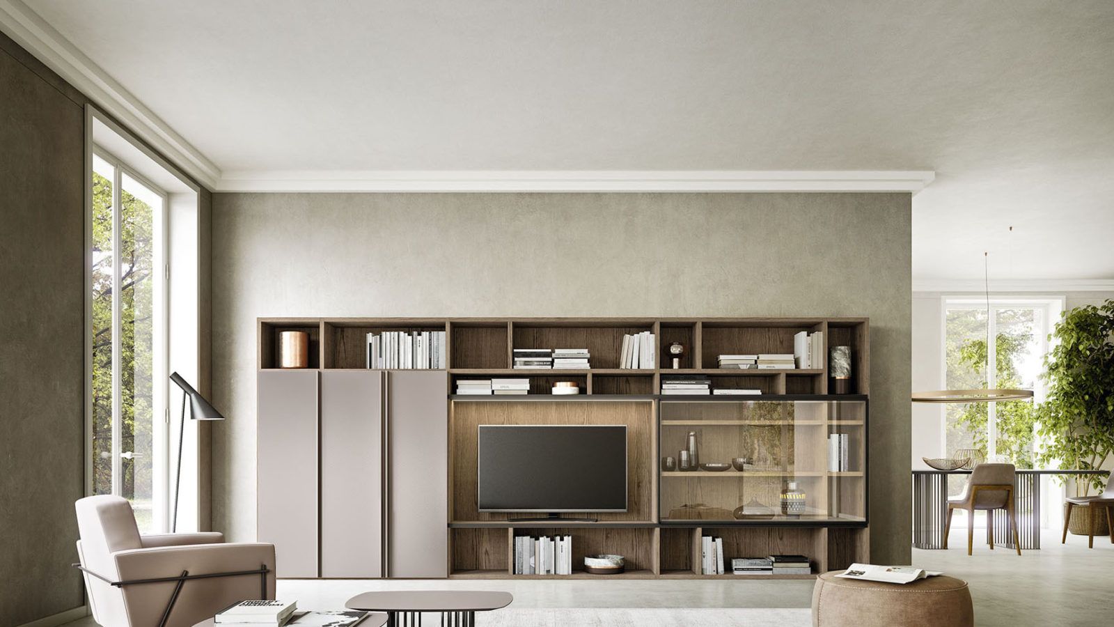 Arredamento Soggiorno Libreria Tv